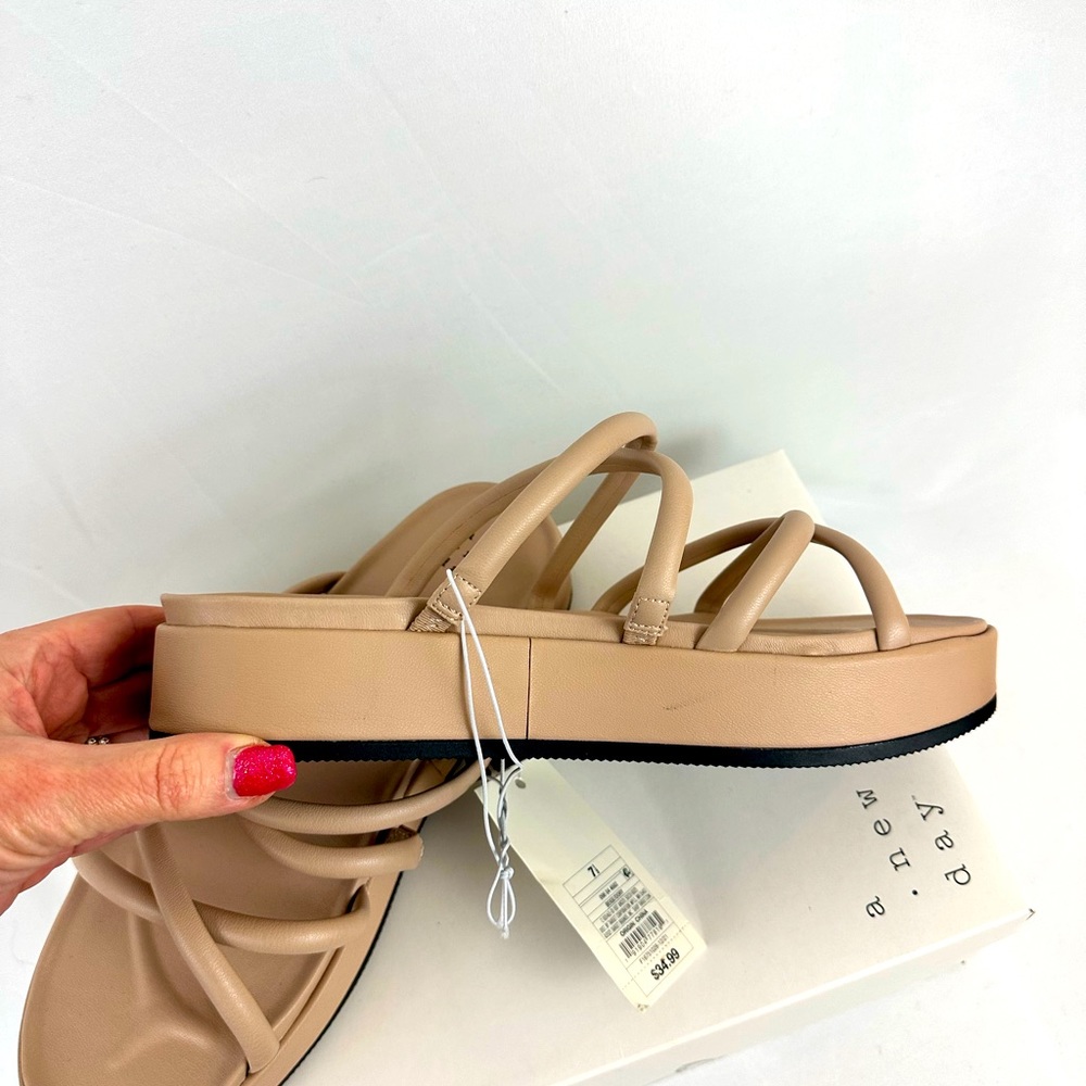 Taupe/Beige A New Day 1 1/2” Platform Strappy Sandals Contoured Footbed - Picture 7 of 7